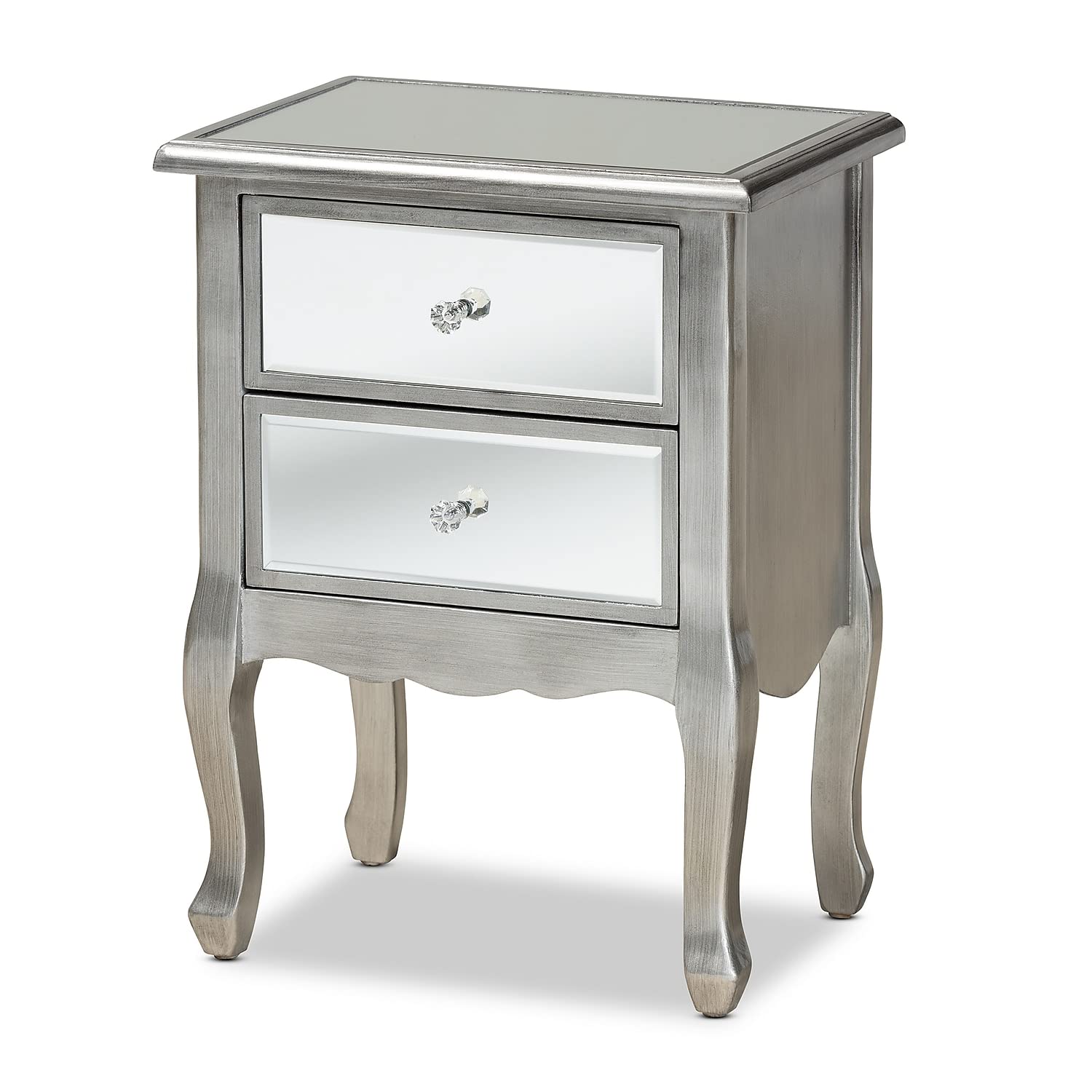Baxton Studio Leonie 24.21-inch High 2-Drawer Nightstand, Silver and Mirror (162-10266-HiT)